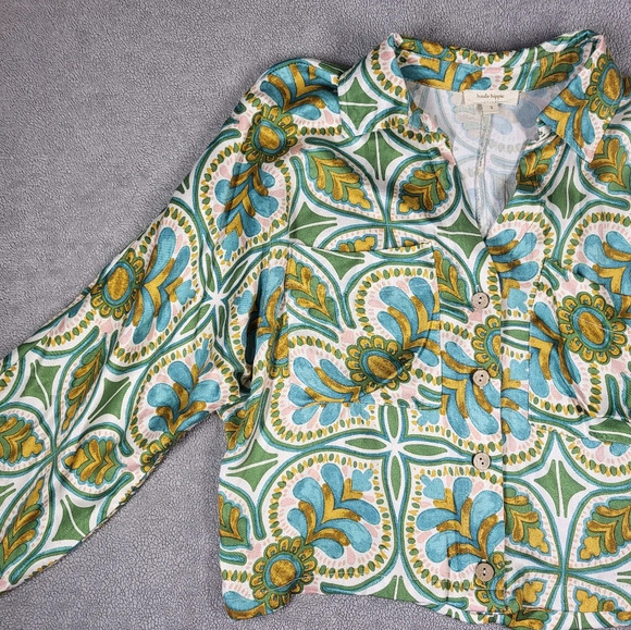 Haute Hippie Mosaic Relaxed Fit Coastal Button-up Blouse - Picture 2 of 10